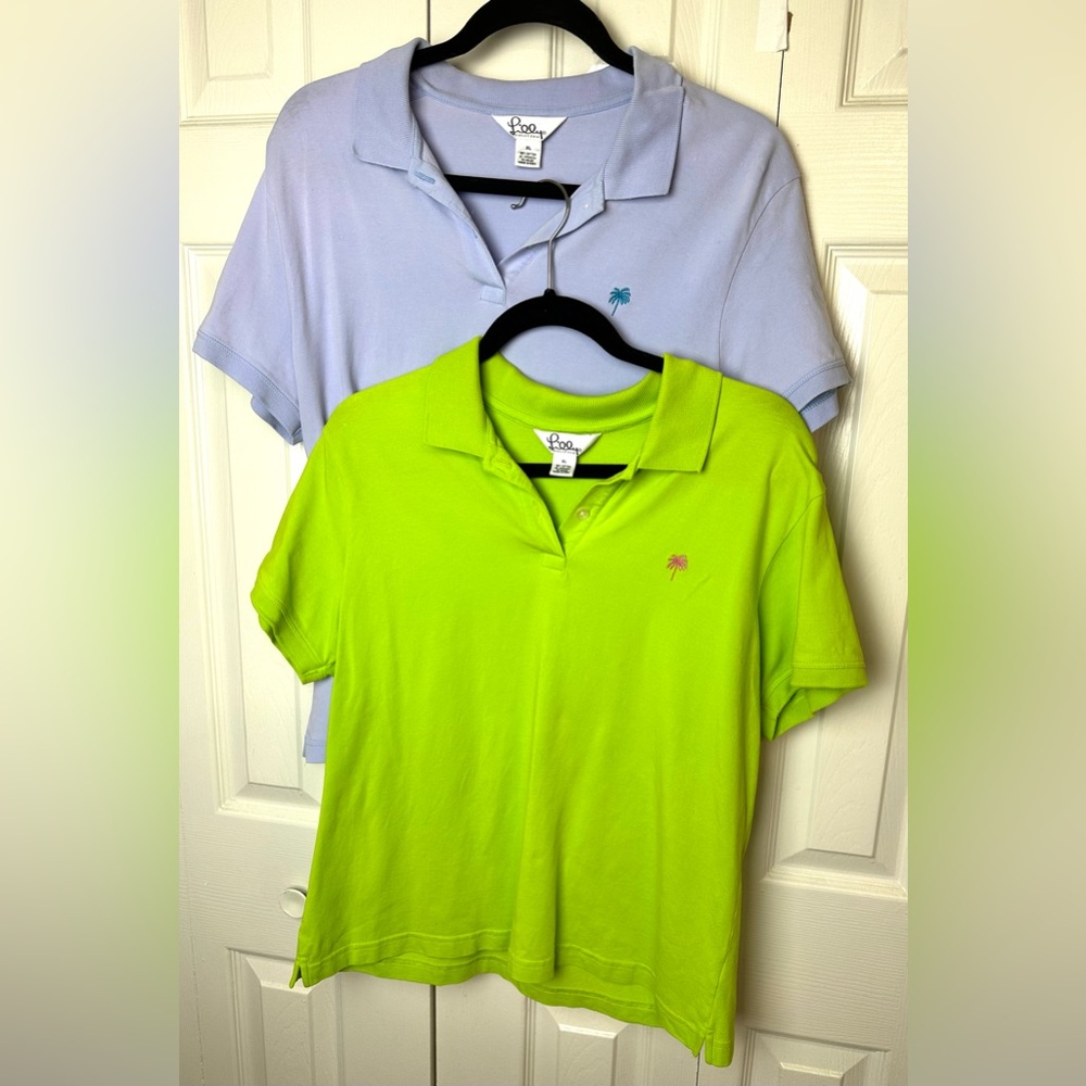 2 LILLY PULITZER Y2K Vintage Polo Shirts Blue Green Blouse Top Preppy Golf Knits